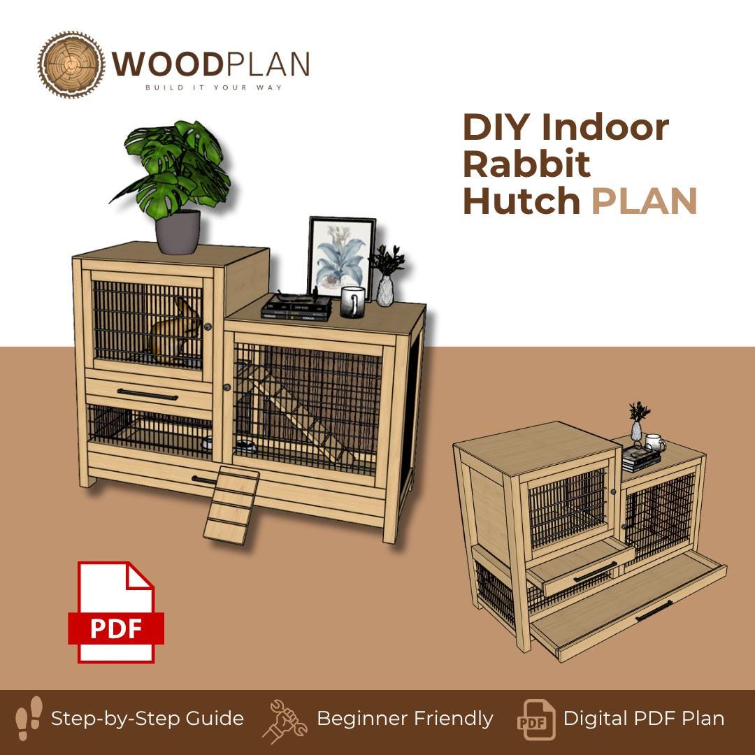 Rabbit Hutch Furniture Plan PDF: Two-Level Indoor Bunny Enclosure (Digital Download)