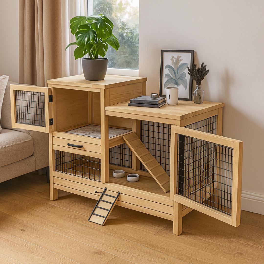 Rabbit Hutch Furniture Plan PDF: Two-Level Indoor Bunny Enclosure (Digital Download)