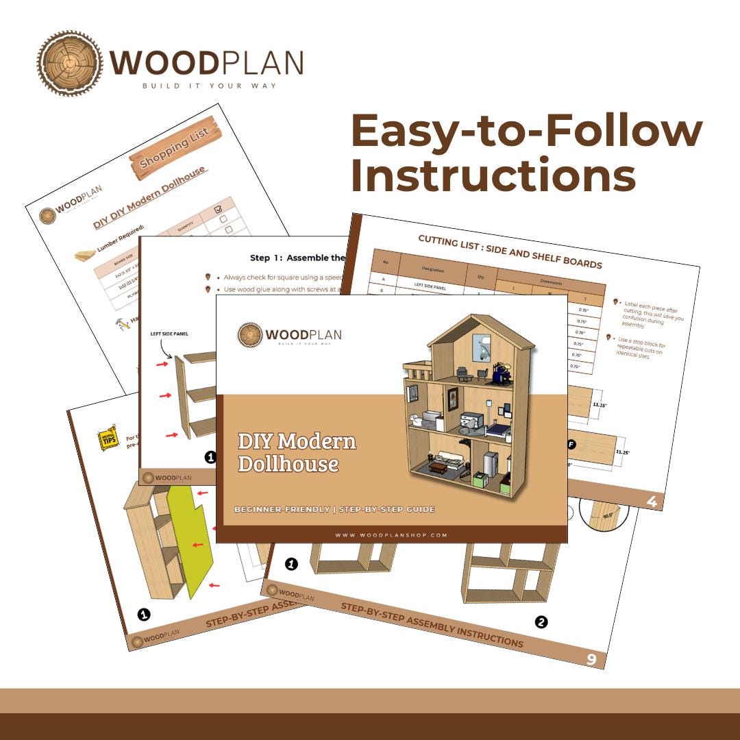 Dollhouse Plan PDF: Three-Level Modern Design with Balcony (Digital Download)