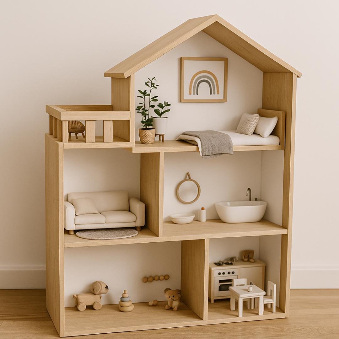 Dollhouse Plan PDF: Three-Level Modern Design with Balcony (Digital Download)