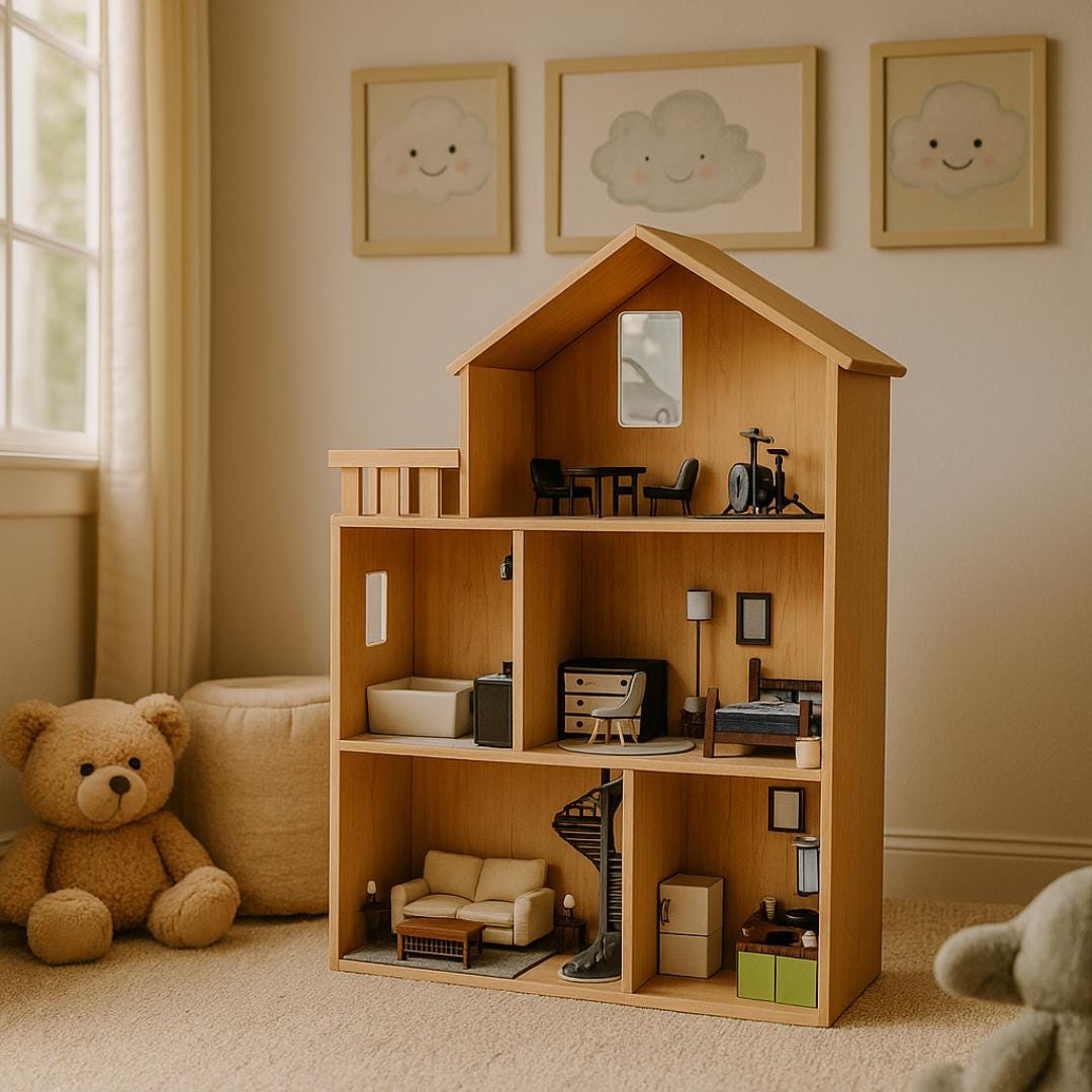 Dollhouse Plan PDF: Three-Level Modern Design with Balcony (Digital Download)