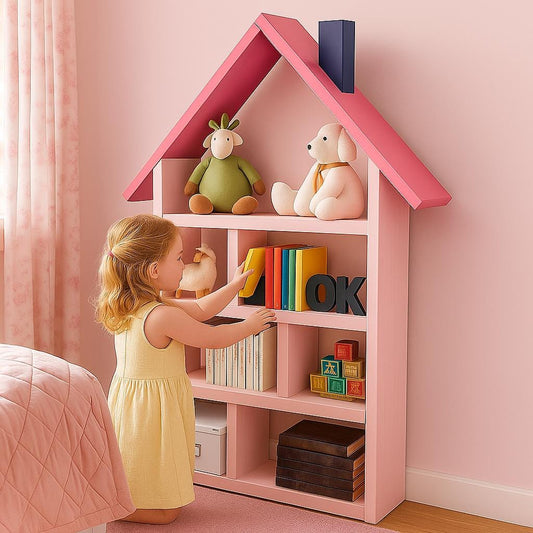 Kids Dollhouse Bookcase Plan PDF | House‑Shaped Shelf for Books and Toys | Beginner DIY