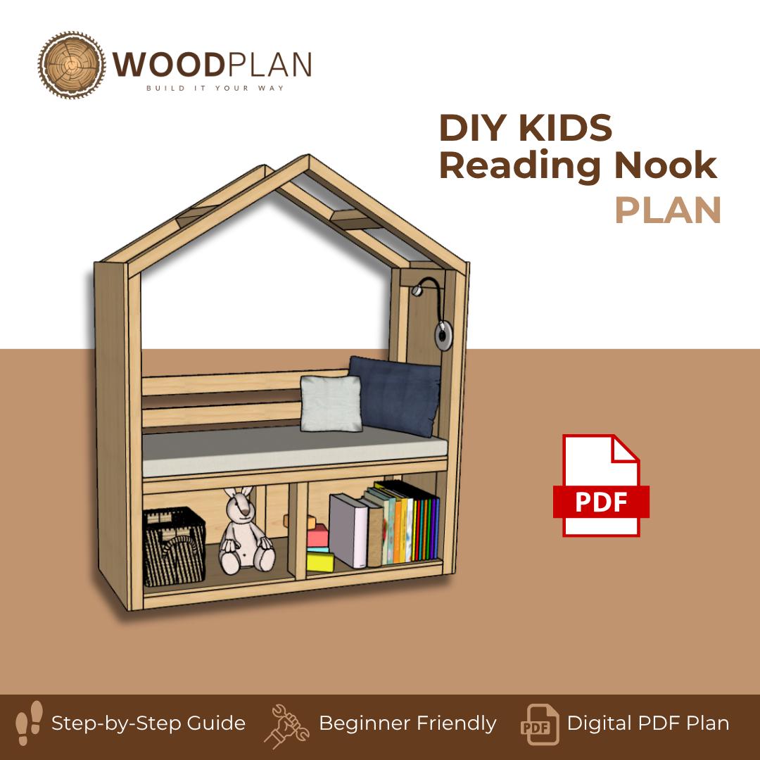 Kids Reading Nook Plan PDF: House-Frame Bench with Book Cubbies (Digital Download)