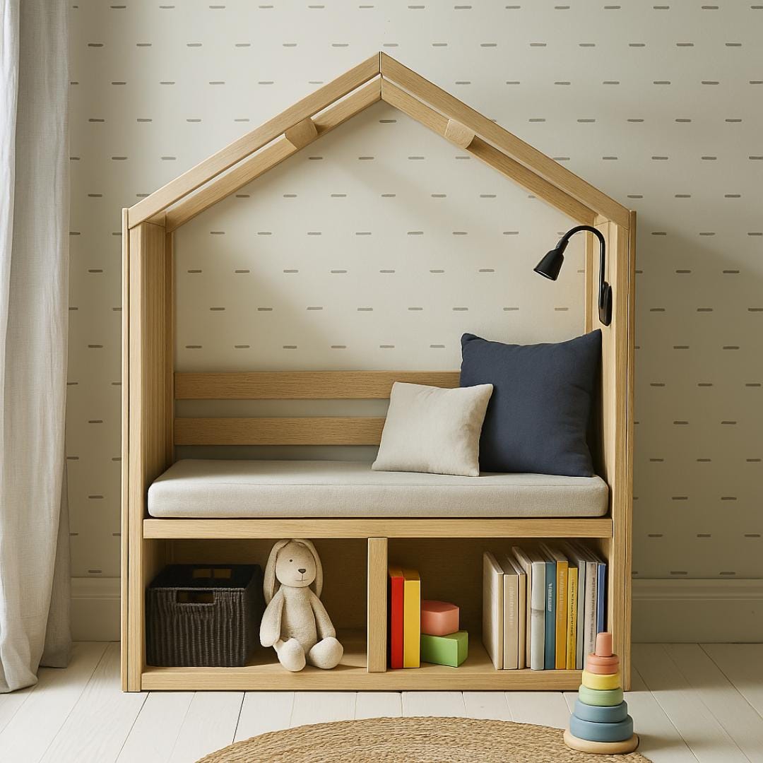 Kids Reading Nook Plan PDF: House-Frame Bench with Book Cubbies (Digital Download)