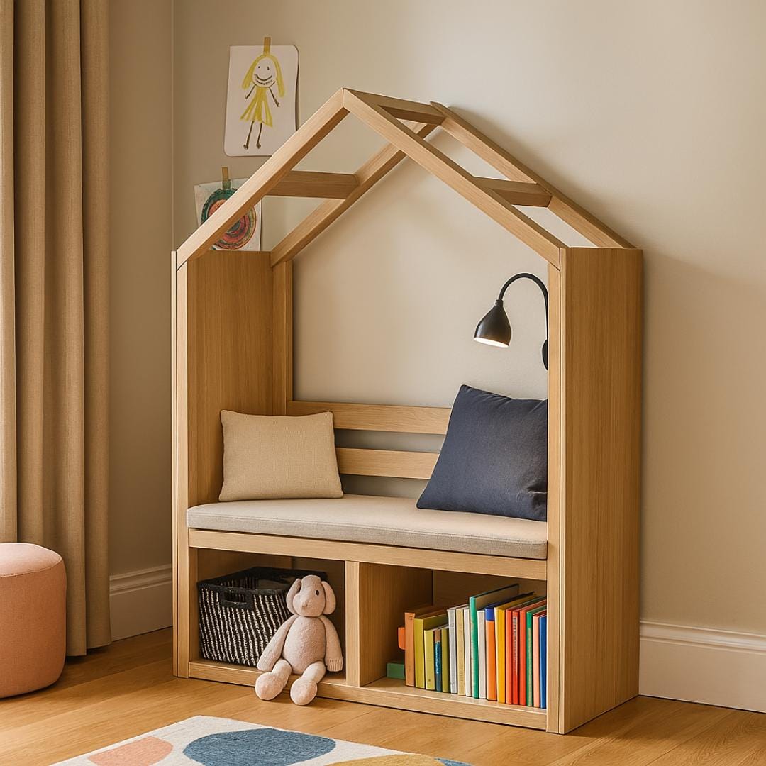 Kids Reading Nook Plan PDF: House-Frame Bench with Book Cubbies (Digital Download)
