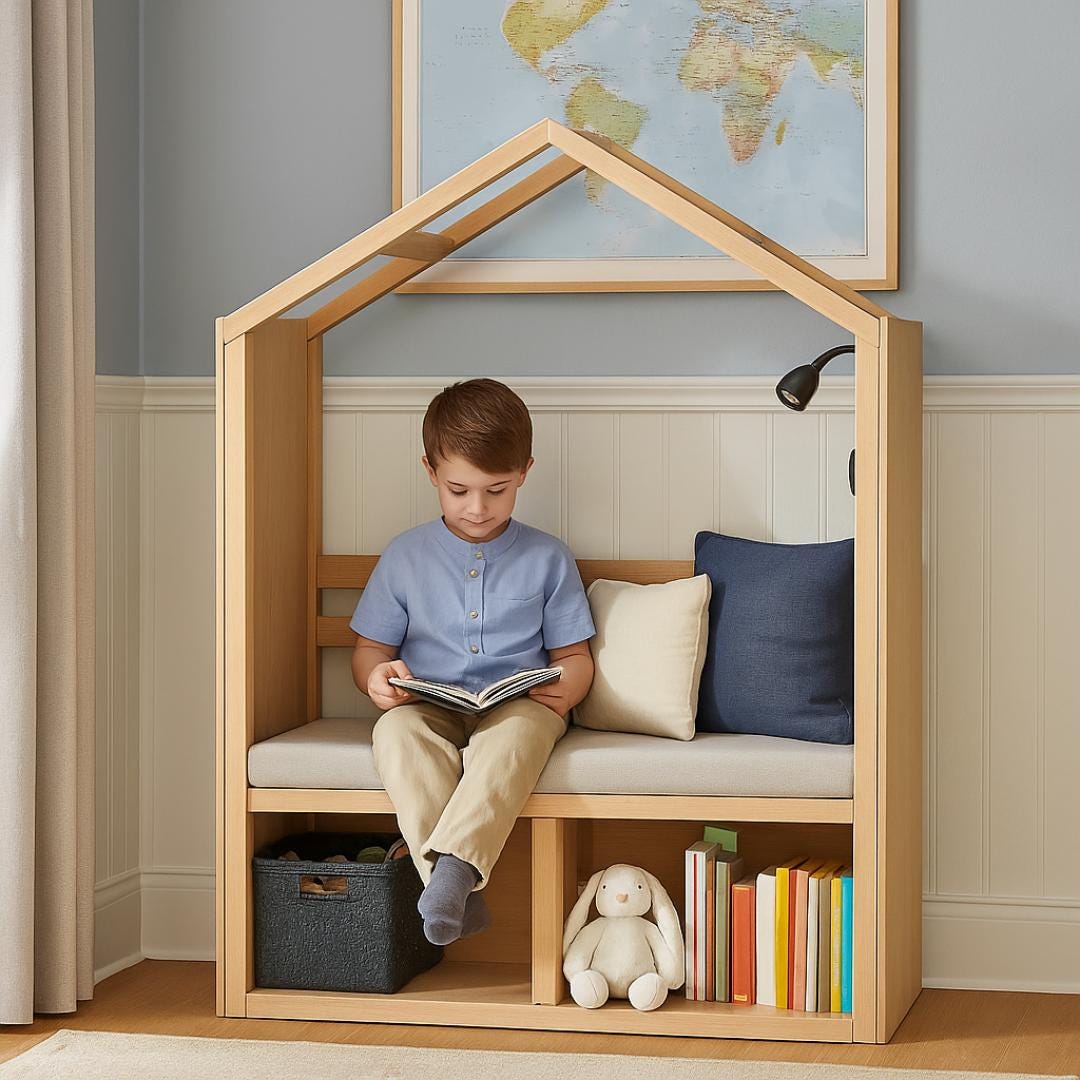 Kids Reading Nook Plan PDF: House-Frame Bench with Book Cubbies (Digital Download)