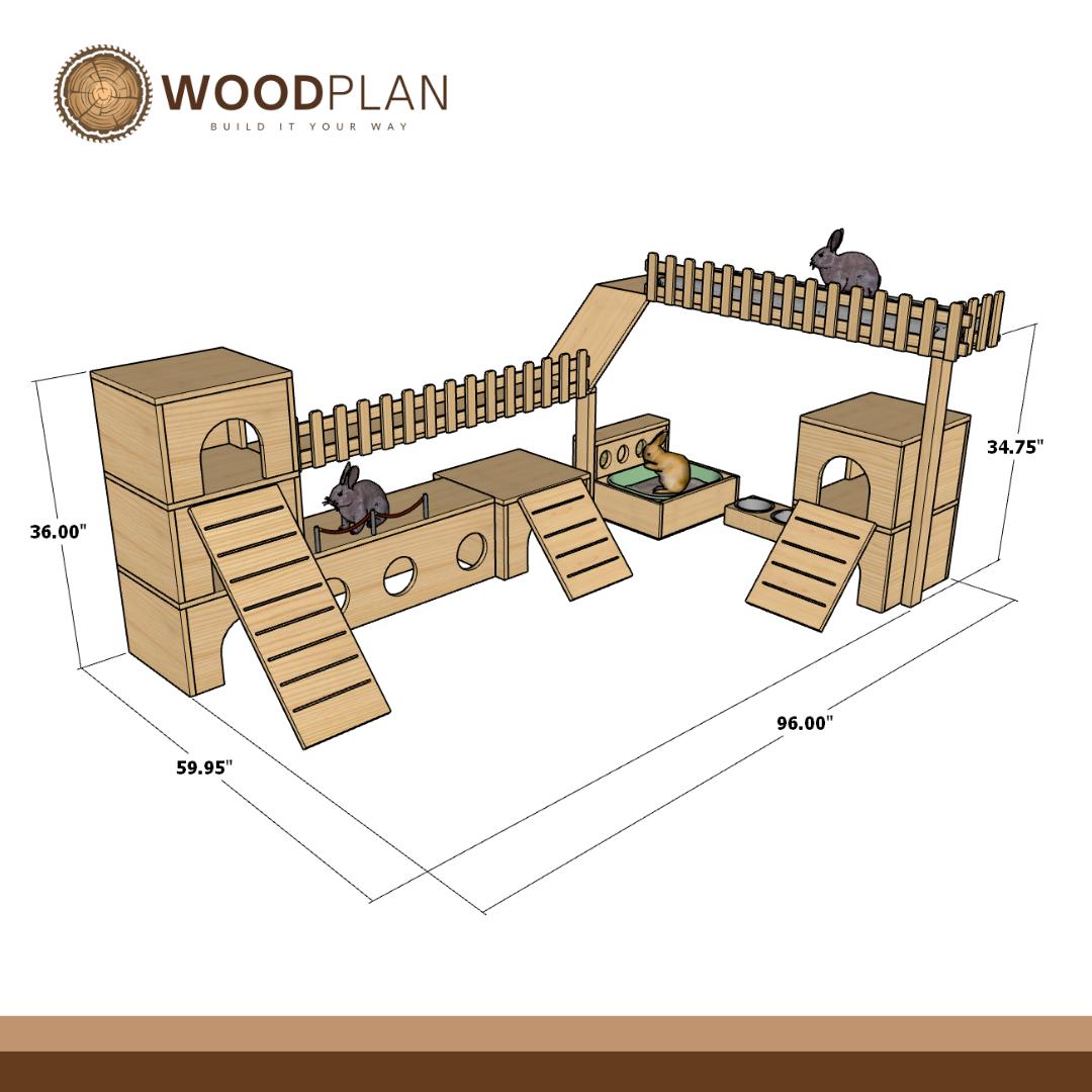 Bunny Playground Plan PDF | Castles, Tunnel Run, Window Perch + Rest Deck | Beginner DIY