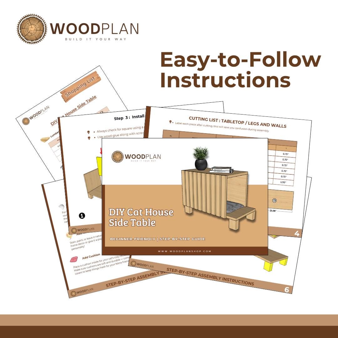 Cat House Side Table Plan: Modern Wood Nightstand with Hideout (PDF)
