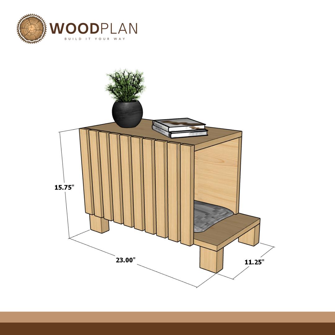 Cat House Side Table Plan: Modern Wood Nightstand with Hideout (PDF)