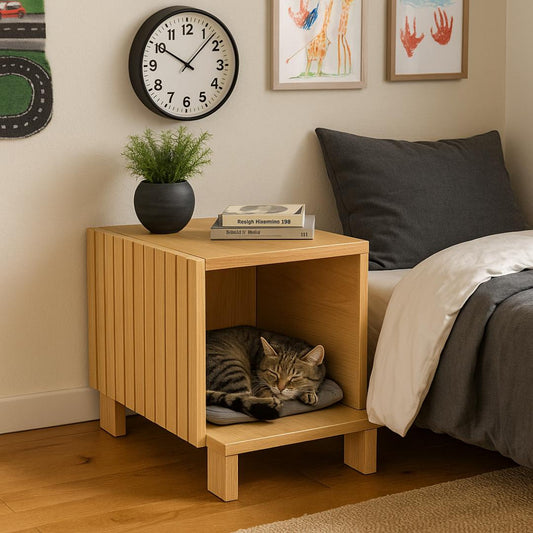 Cat House Side Table Plan: Modern Wood Nightstand with Hideout (PDF)