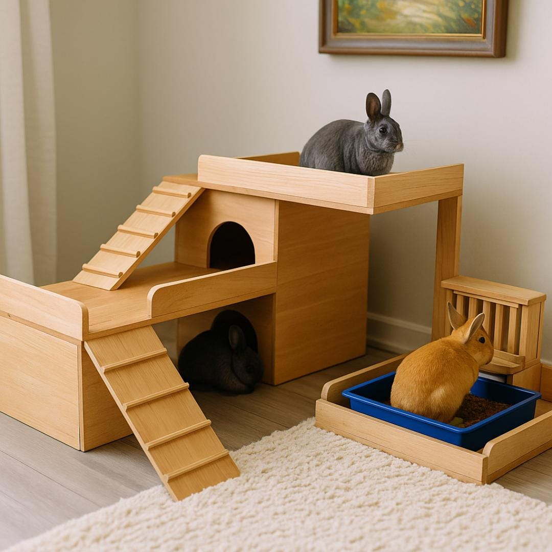 Bunny Habitat Plan | Two-Level Hideout with Feeder Deck (Digital Download)