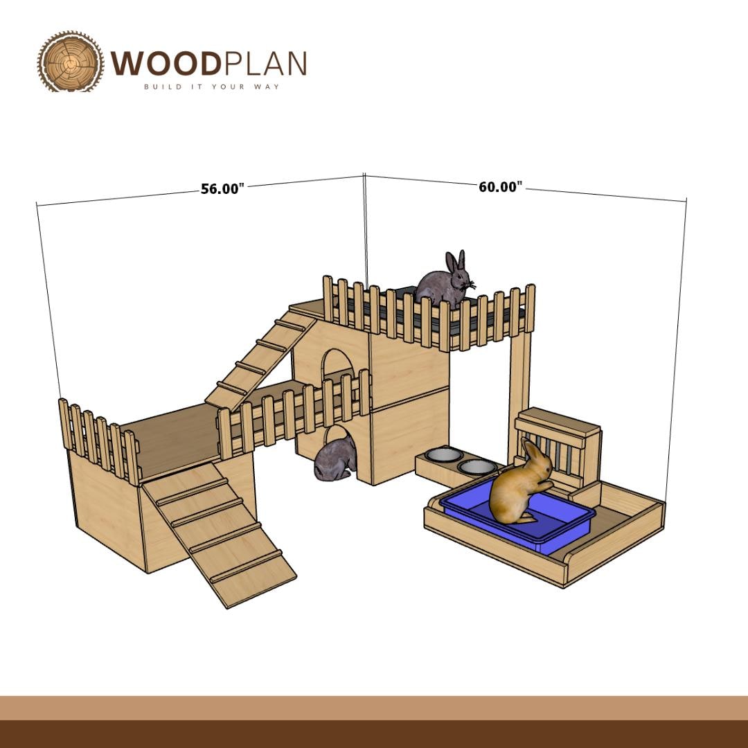 Bunny Habitat Plan | Two-Level Hideout with Feeder Deck (Digital Download)