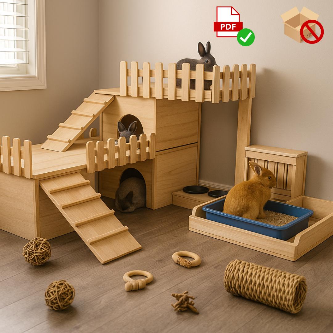 Bunny Habitat Plan | Two-Level Hideout with Feeder Deck (Digital Download)