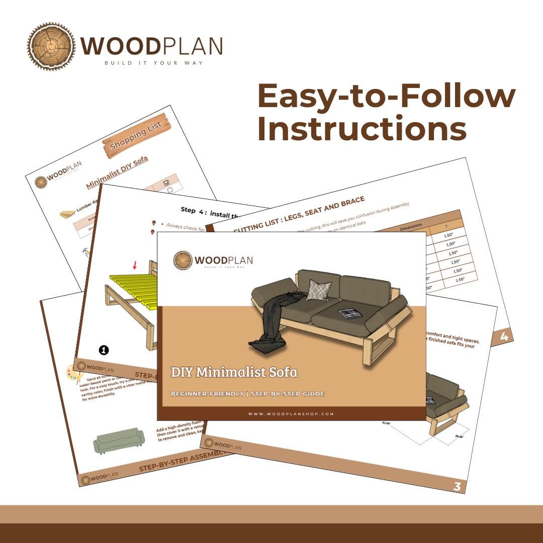 Minimalist DIY Sofa Plan PDF | Customizable Seat Cushion, Removable Cover, Modern Frame | Beginner–Intermediate DIY
