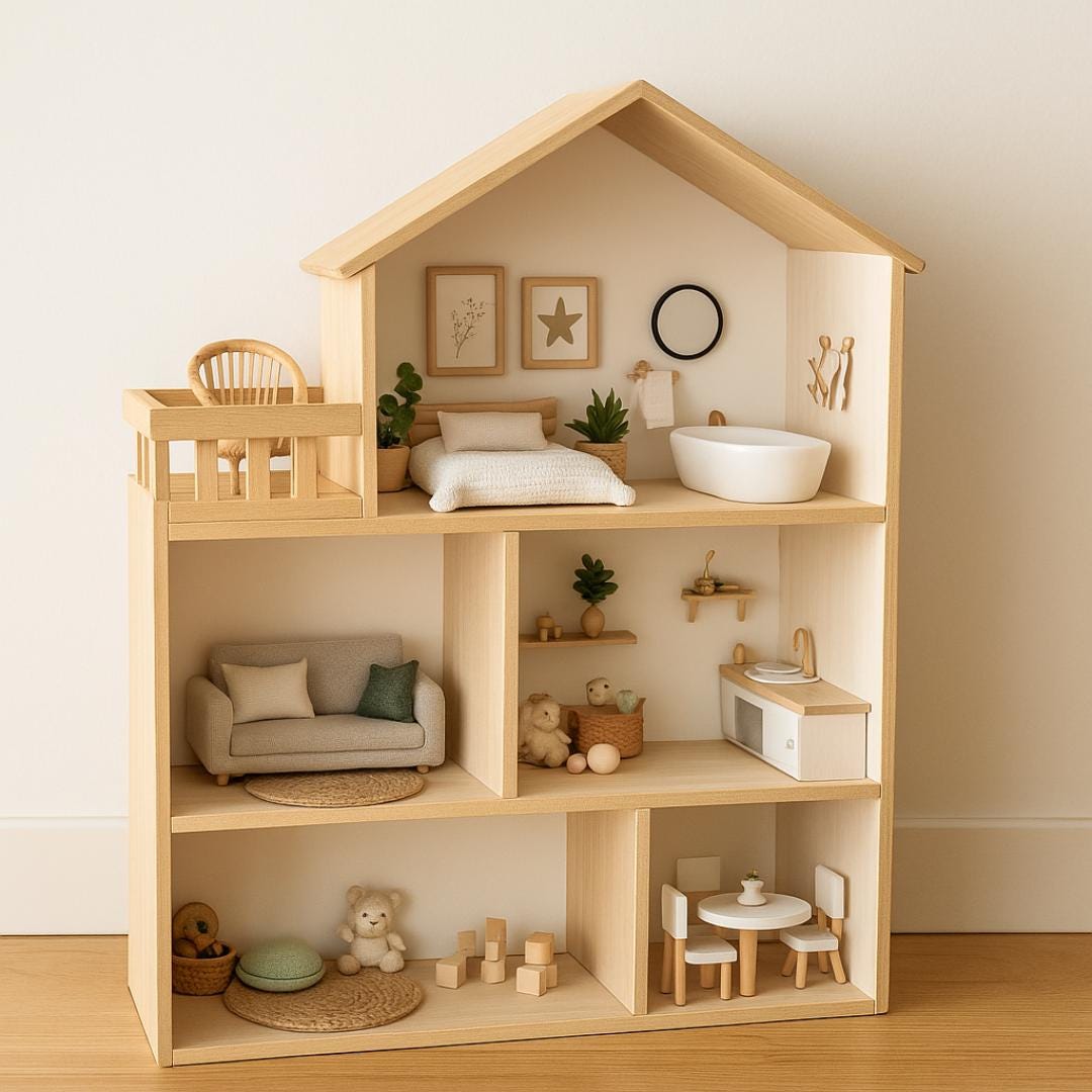 Dollhouse Plan PDF: Three-Level Modern Design with Balcony (Digital Download)