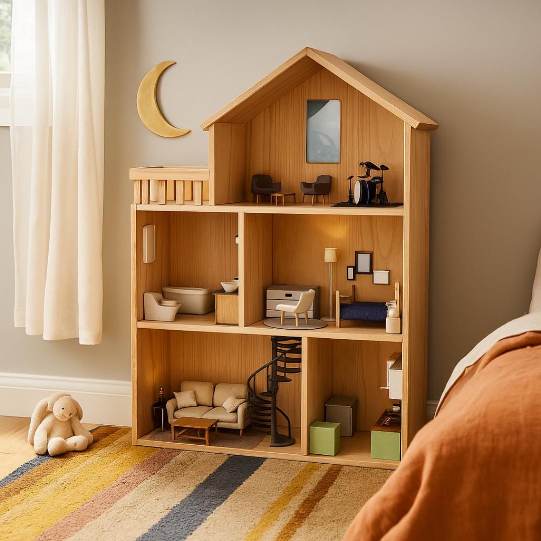 Dollhouse Plan PDF: Three-Level Modern Design with Balcony (Digital Download)