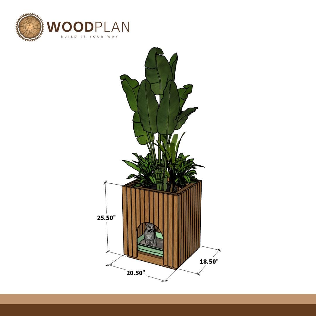 Hidden Cat Litter Box Planter: DIY Woodworking Furniture Plan (Digital PDF)