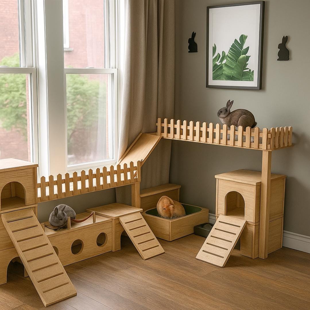 Bunny Playground Plan PDF | Castles, Tunnel Run, Window Perch + Rest Deck | Beginner DIY