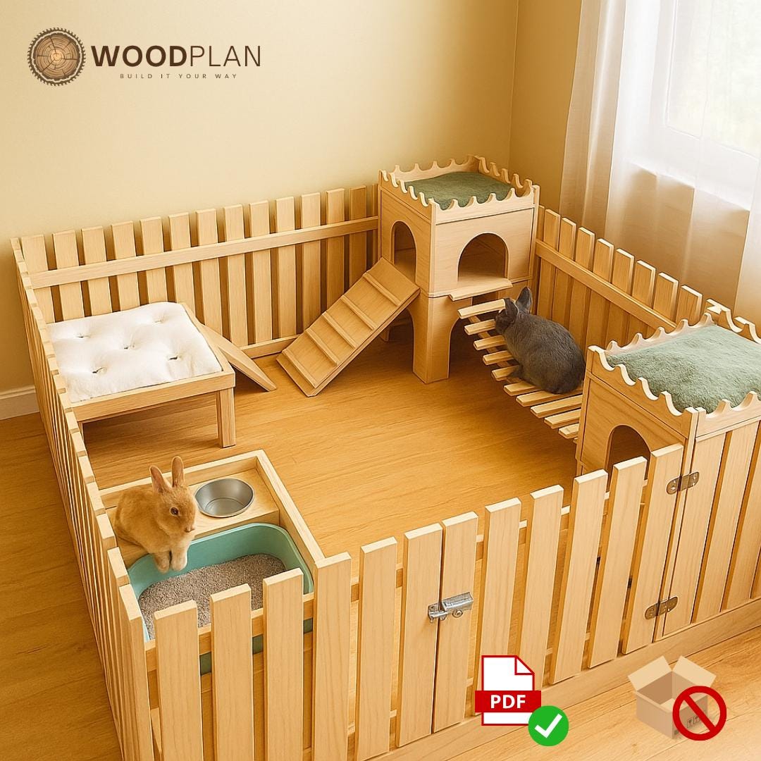 Bunny Playground Corner – DIY Rabbit Castle & Bridge | Indoor Bunny Play Area | Woodworking PDF Plan