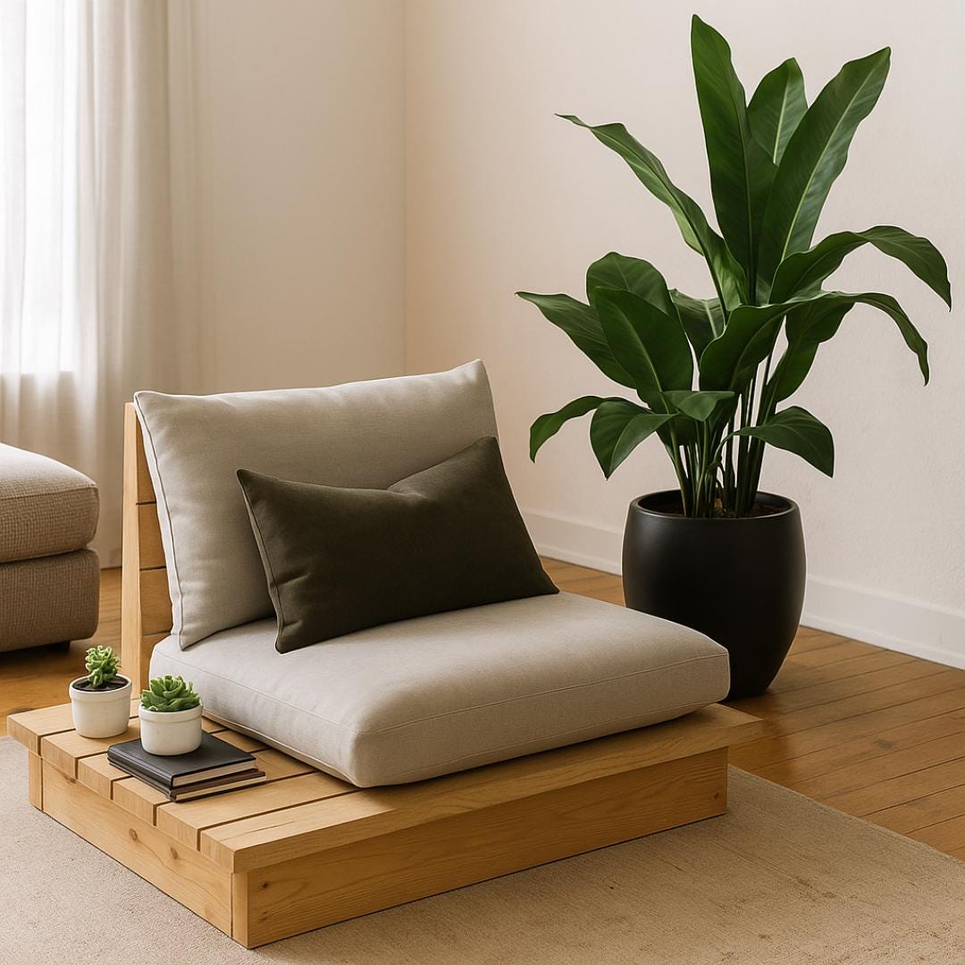 Japanese Style Single Sofa Plan | Minimalist Platform Chair, Zen-Inspired DIY