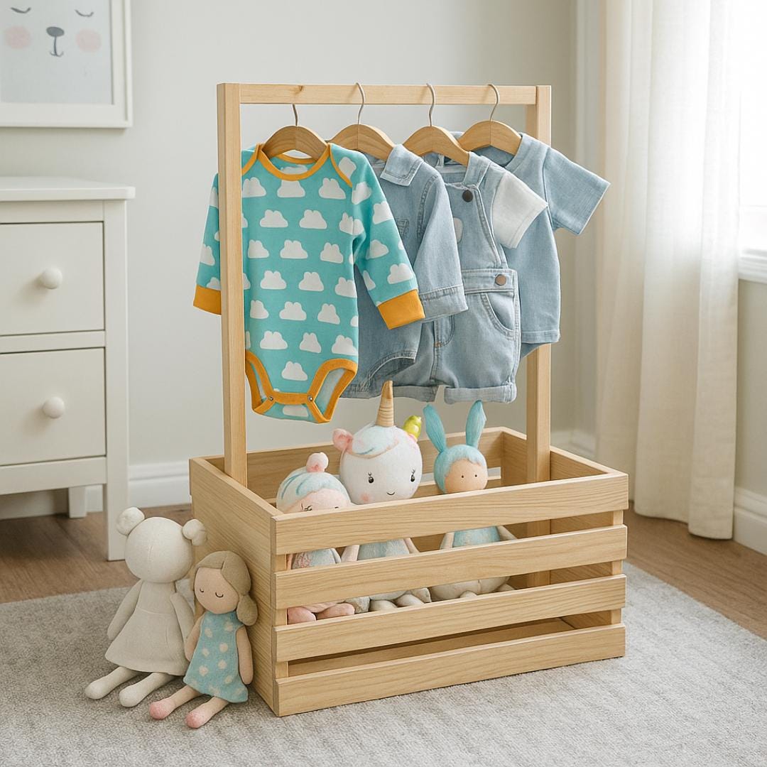 Wooden Closet Crate with Hanger | Rolling Storage Organizer | Nursery Basket Plan PDF