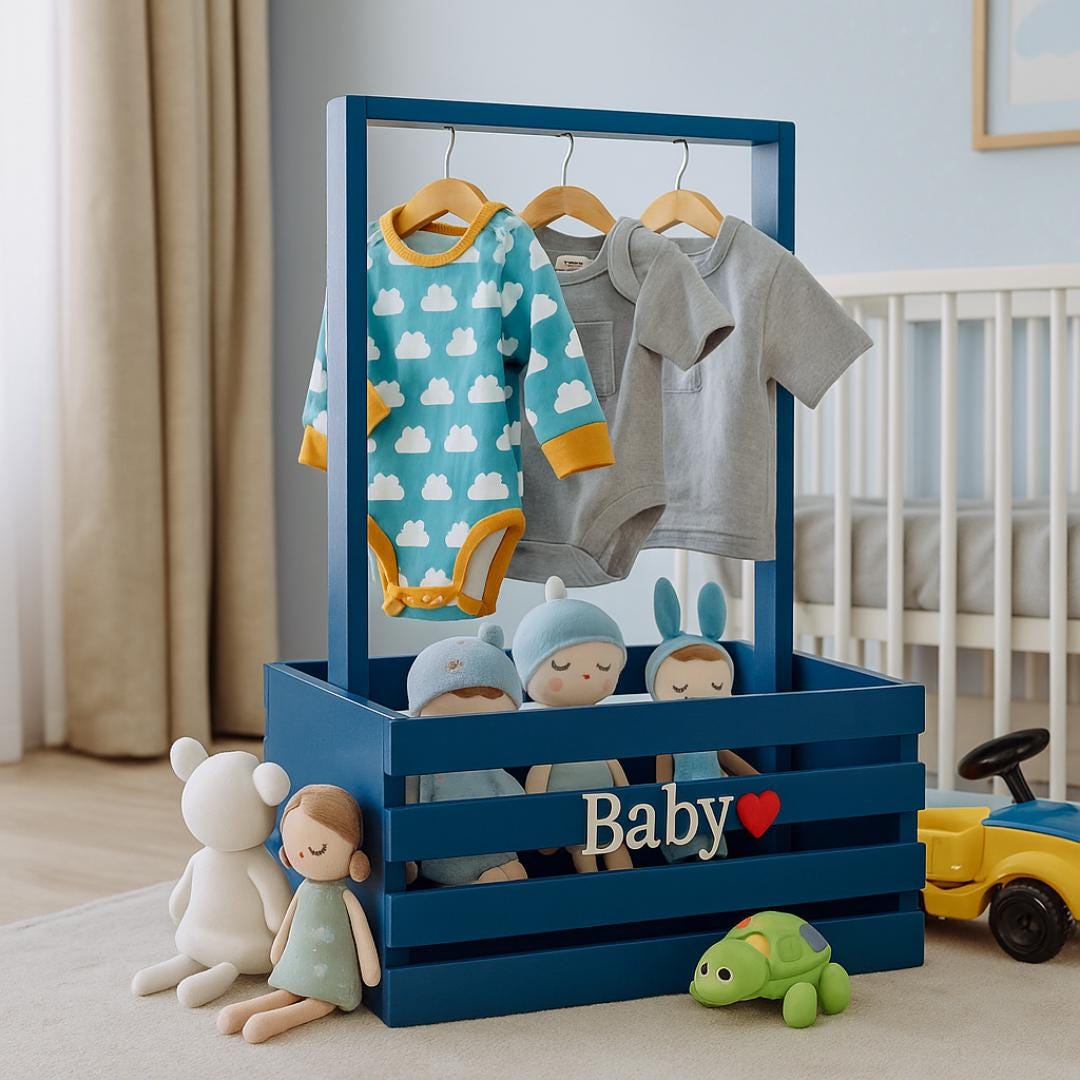 Wooden Closet Crate with Hanger | Rolling Storage Organizer | Nursery Basket Plan PDF