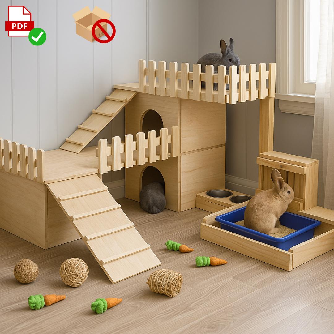 Bunny Habitat Plan | Two-Level Hideout with Feeder Deck (Digital Download)