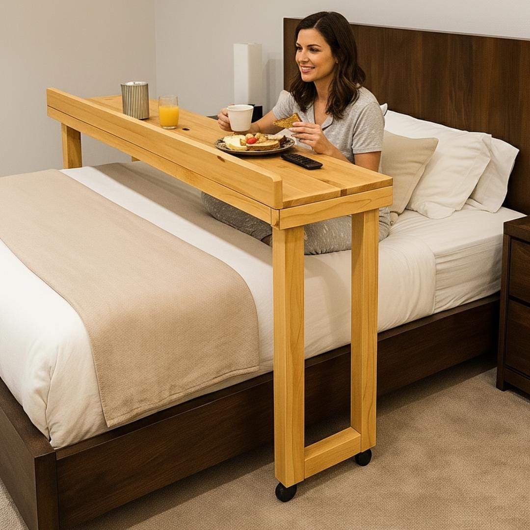 Overbed Table Plan PDF | Rolling Bed Desk, Side Rails, Locking Casters