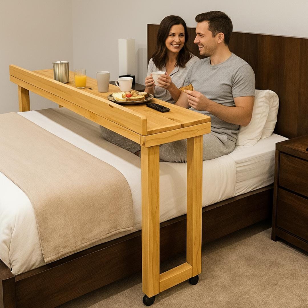 Overbed Table Plan PDF | Rolling Bed Desk, Side Rails, Locking Casters