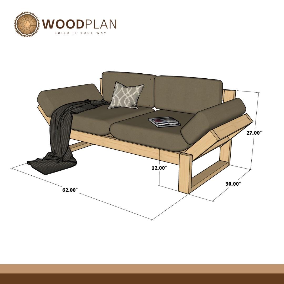 Minimalist DIY Sofa Plan PDF | Customizable Seat Cushion, Removable Cover, Modern Frame | Beginner–Intermediate DIY