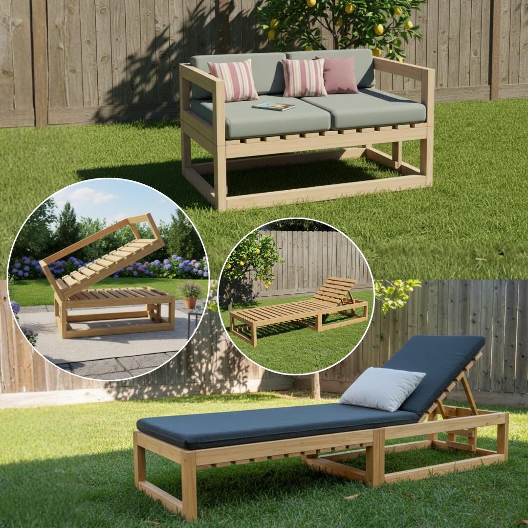 Convertible Outdoor Sofa Bed Plan PDF | Multi-Position Lounger, Adjustable Backrest, DIY Daybed