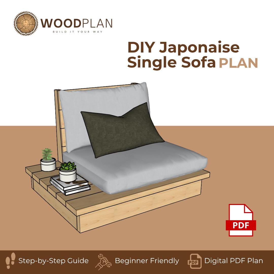 Japanese Style Single Sofa Plan | Minimalist Platform Chair, Zen-Inspired DIY
