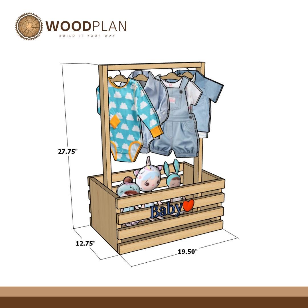 Wooden Closet Crate with Hanger | Rolling Storage Organizer | Nursery Basket Plan PDF