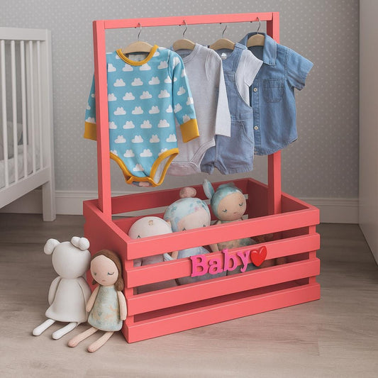 Wooden Closet Crate with Hanger | Rolling Storage Organizer | Nursery Basket Plan PDF