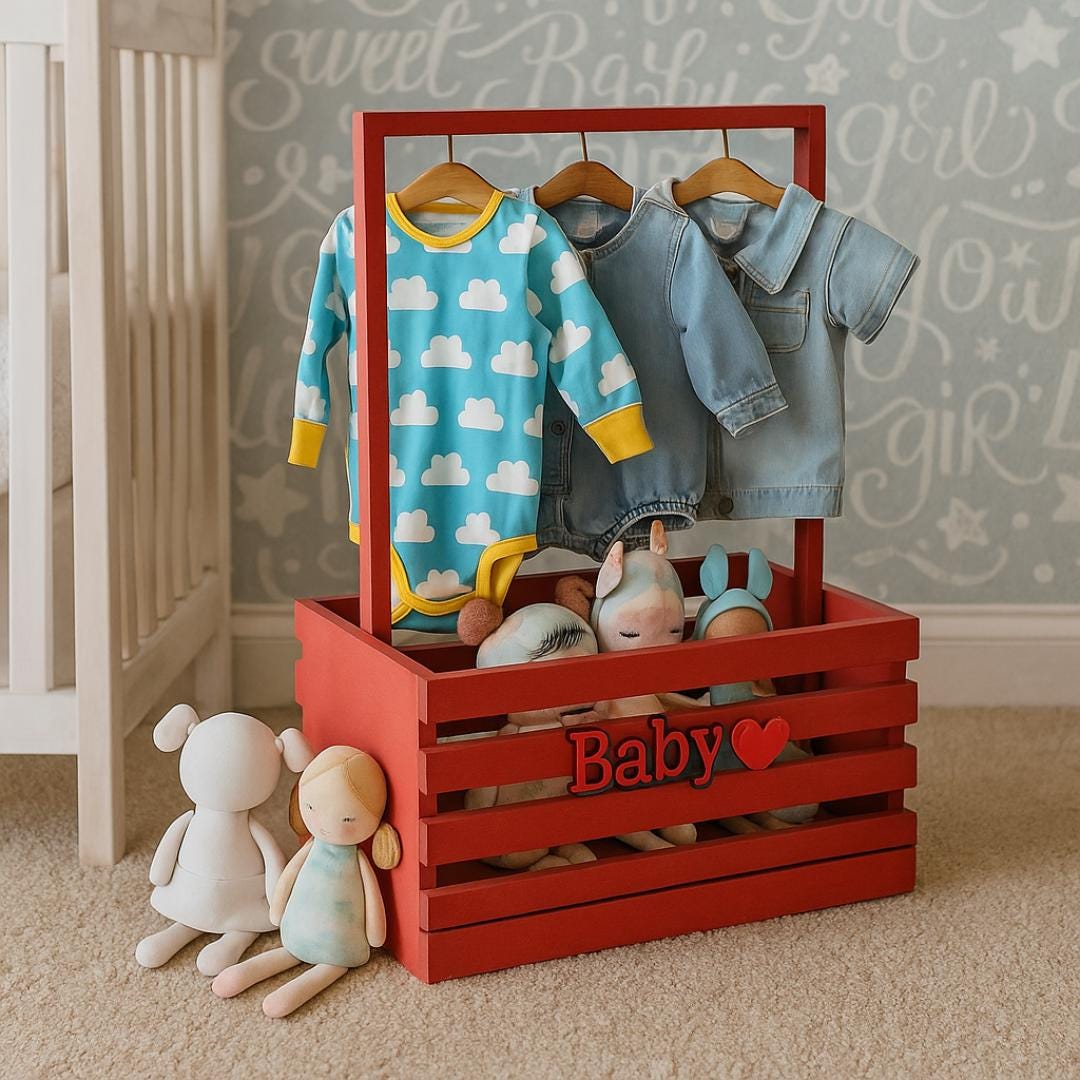 Wooden Closet Crate with Hanger | Rolling Storage Organizer | Nursery Basket Plan PDF