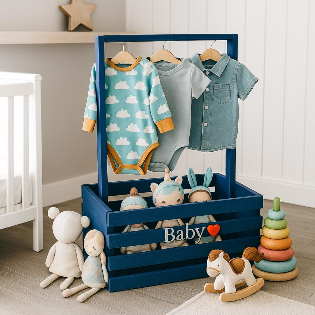 Wooden Closet Crate with Hanger | Rolling Storage Organizer | Nursery Basket Plan PDF