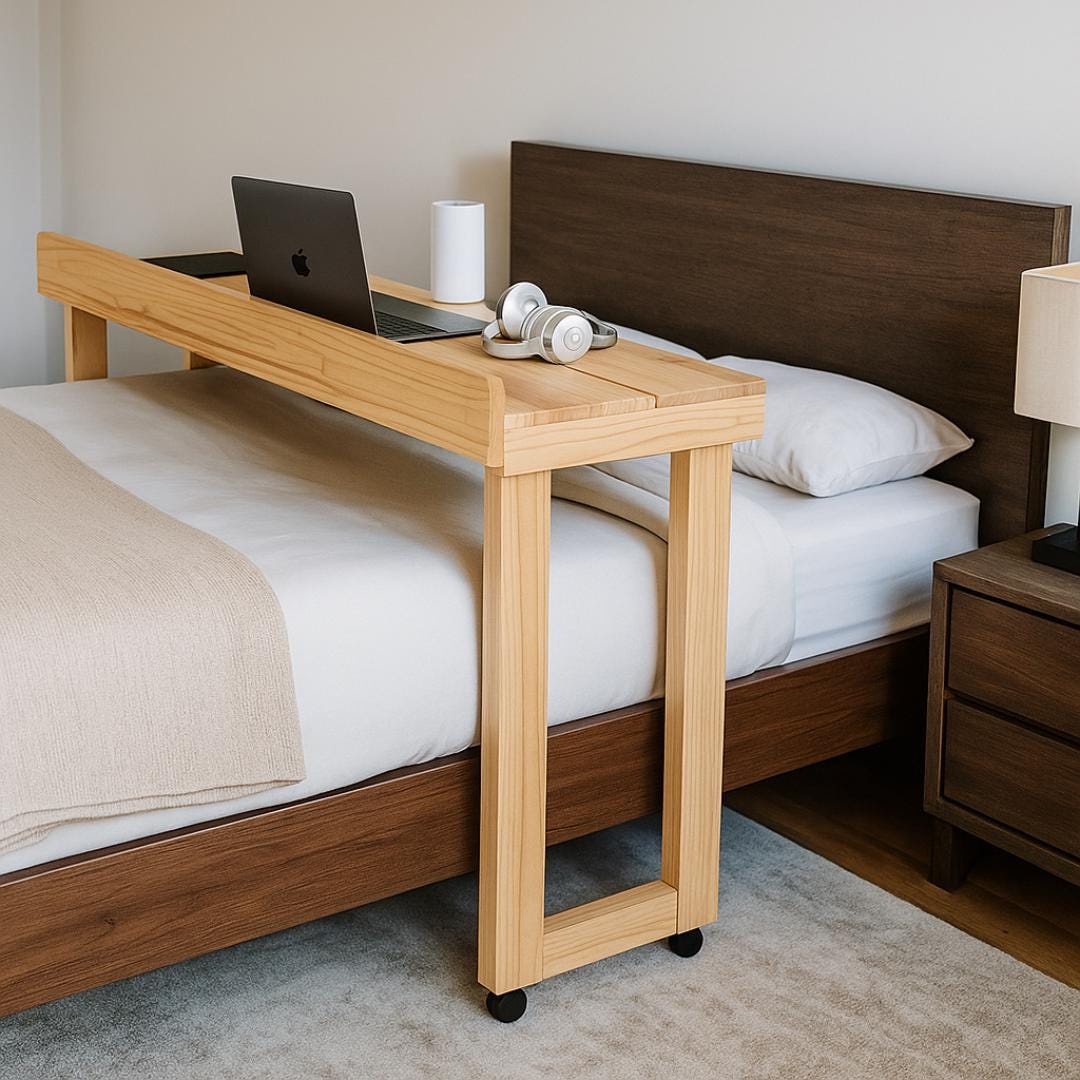 Overbed Table Plan PDF | Rolling Bed Desk, Side Rails, Locking Casters