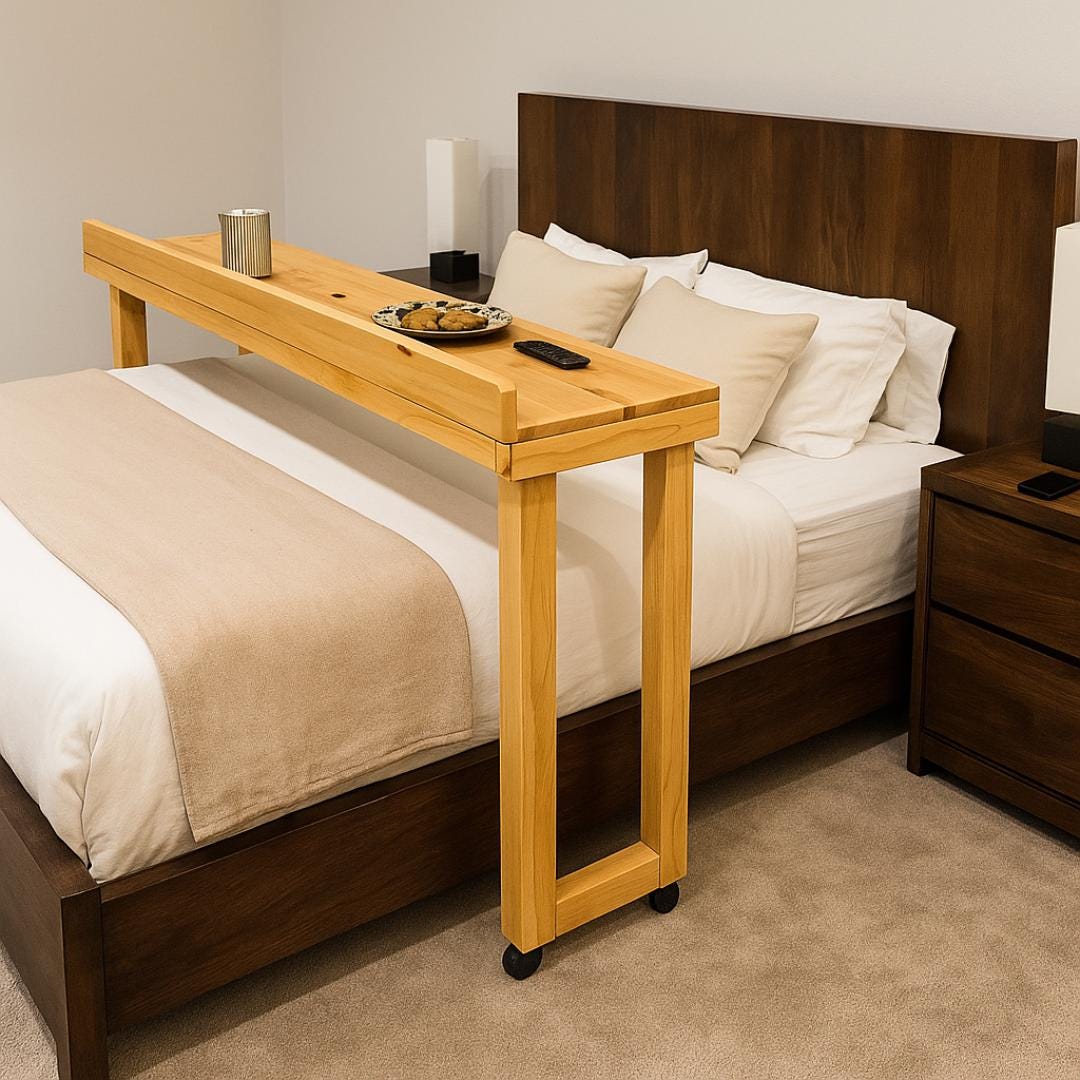 Overbed Table Plan PDF | Rolling Bed Desk, Side Rails, Locking Casters