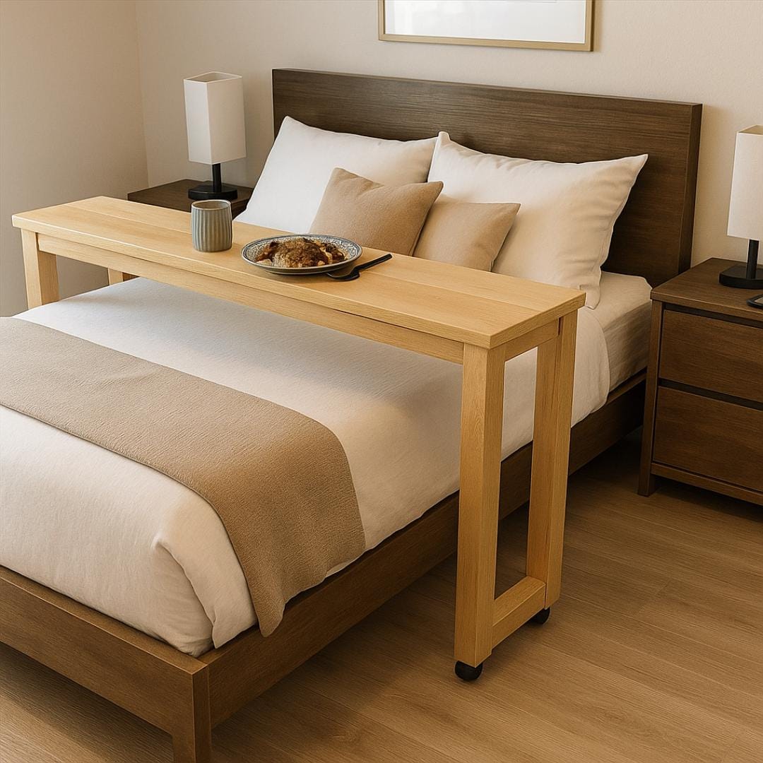 Overbed Table Plan PDF | Rolling Bed Desk, Side Rails, Locking Casters