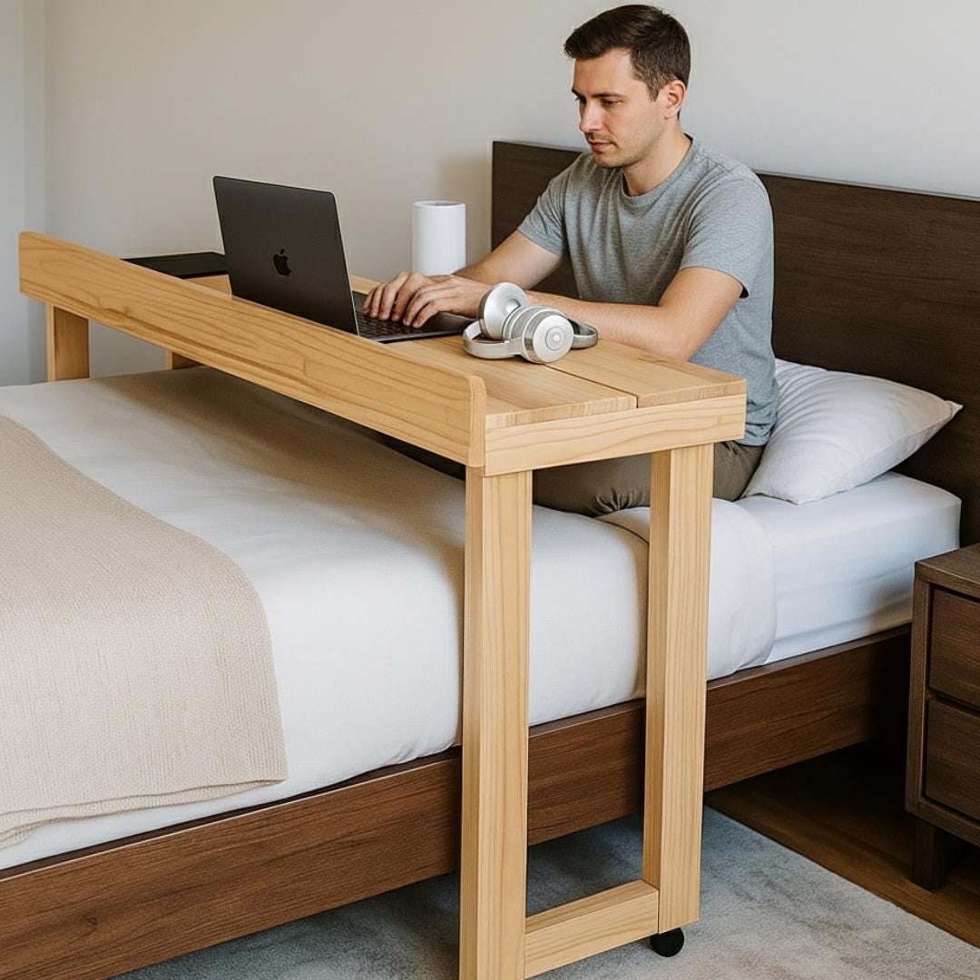Overbed Table Plan PDF | Rolling Bed Desk, Side Rails, Locking Casters