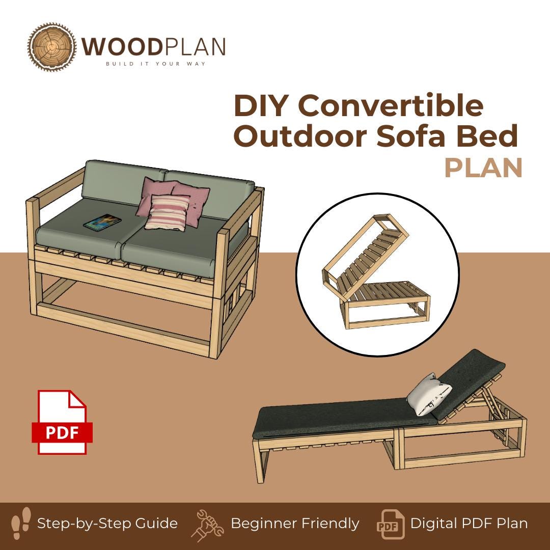 Convertible Outdoor Sofa Bed Plan PDF | Multi-Position Lounger, Adjustable Backrest, DIY Daybed