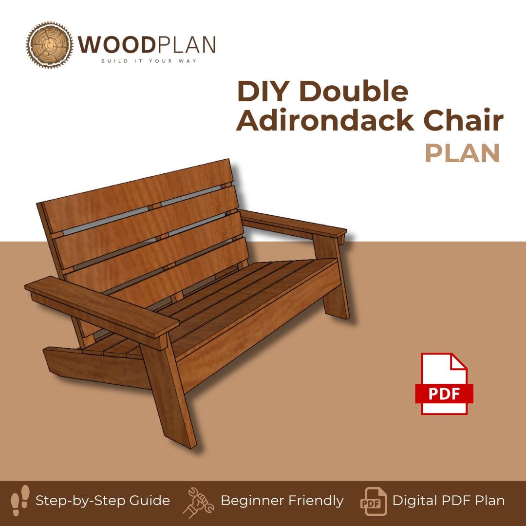Double Adirondack Chair Plan PDF | Two-Seat Wide Design, Outdoor Furniture, DIY Project