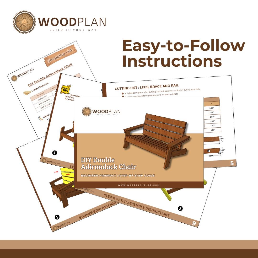 Double Adirondack Chair Plan PDF | Two-Seat Wide Design, Outdoor Furniture, DIY Project