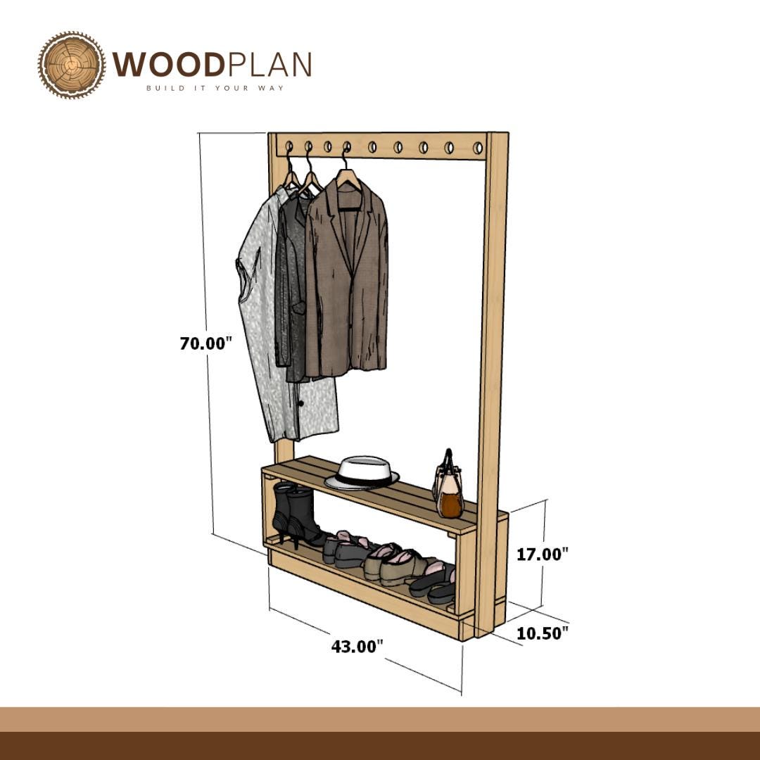 Modern Entry Organizer Plan | DIY Coat Rack & Shoe Bench | Renter Friendly Woodworking PDF