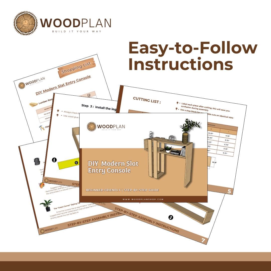 Modern Slat Entryway Console PDF Plan | Minimalist Storage Shelf | Beginner Woodworking Plan