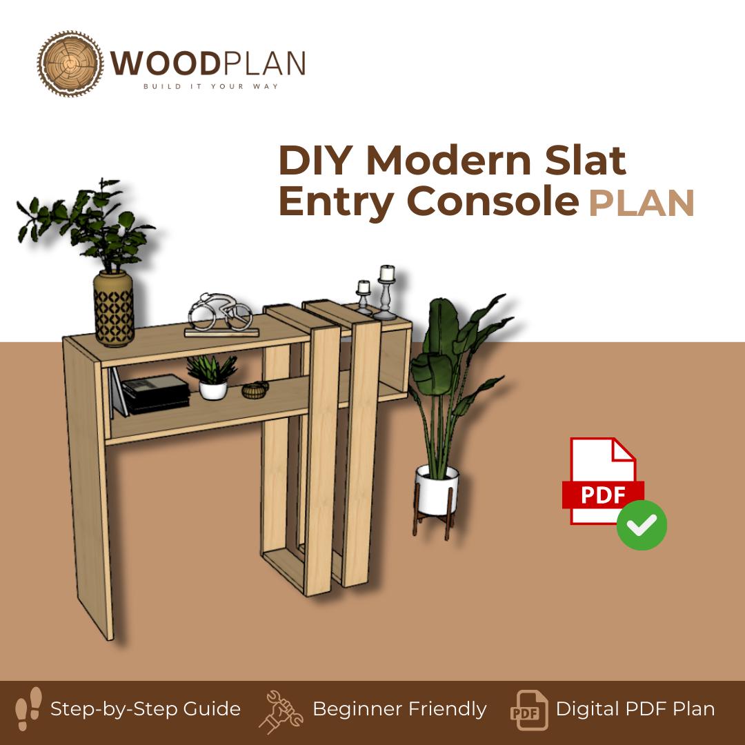 Modern Slat Entryway Console PDF Plan | Minimalist Storage Shelf | Beginner Woodworking Plan