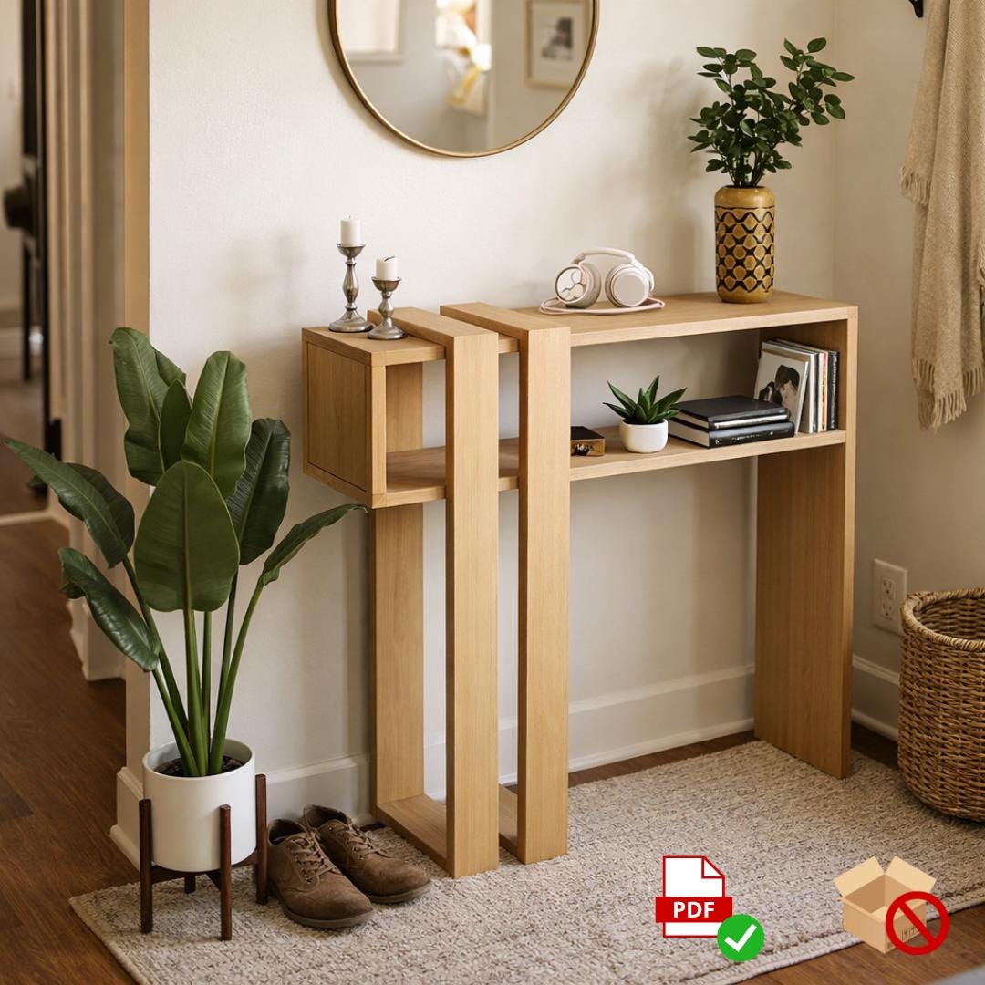Modern Slat Entryway Console PDF Plan | Minimalist Storage Shelf | Beginner Woodworking Plan