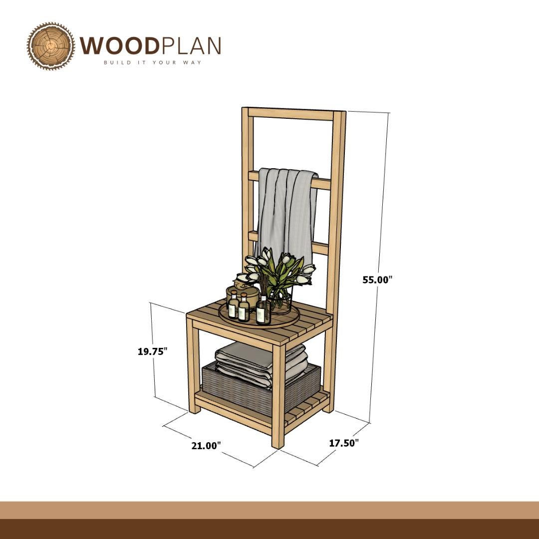 DIY Small Bathroom Storage Plan | Towel Rack Ladder with Bottom Shelf | Woodworking PDF