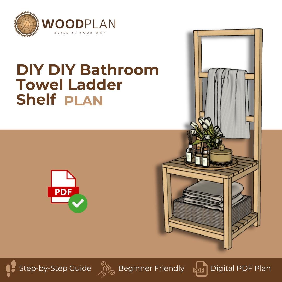 DIY Small Bathroom Storage Plan | Towel Rack Ladder with Bottom Shelf | Woodworking PDF