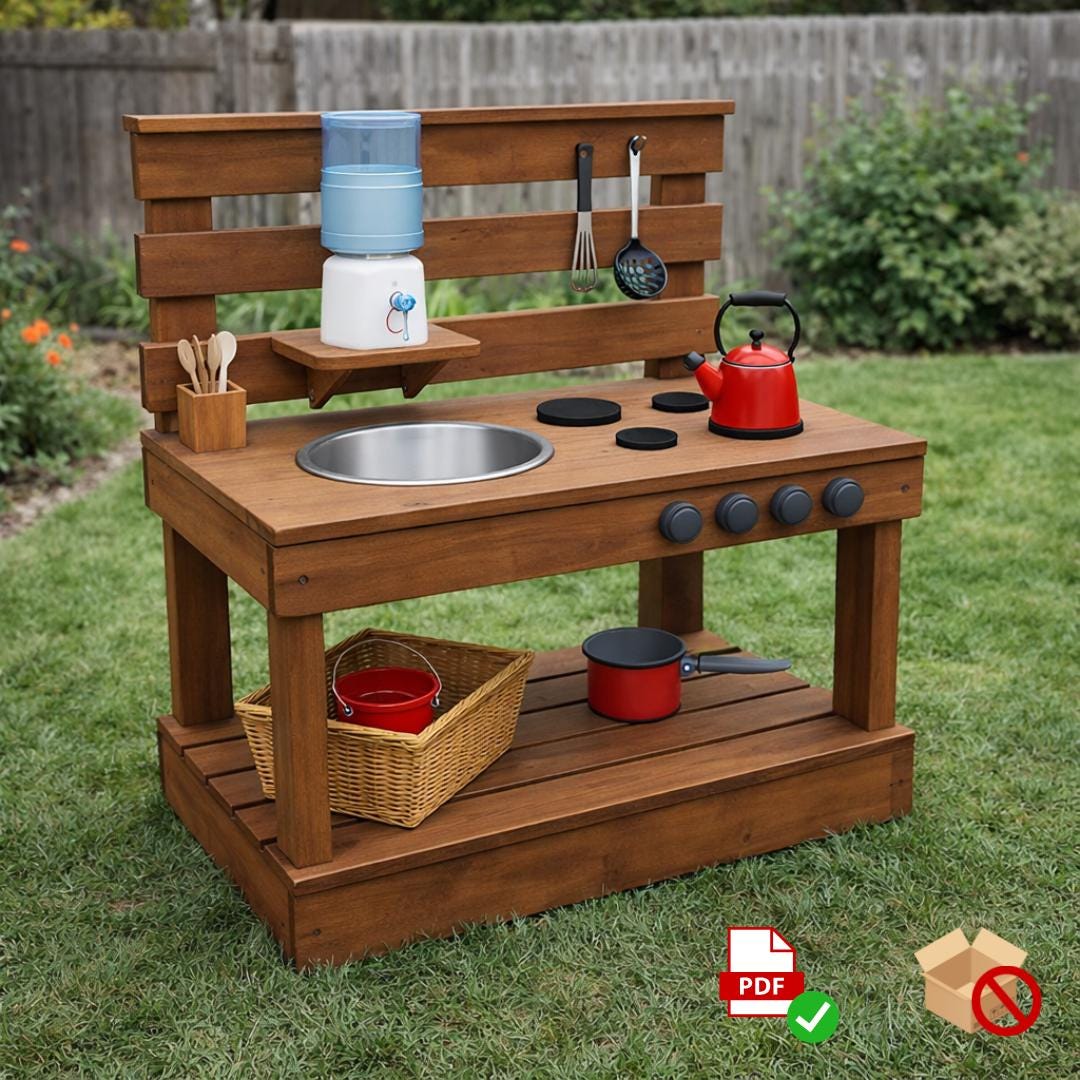 Kids Mud Kitchen Woodworking Plan – Printable DIY Outdoor Play Station